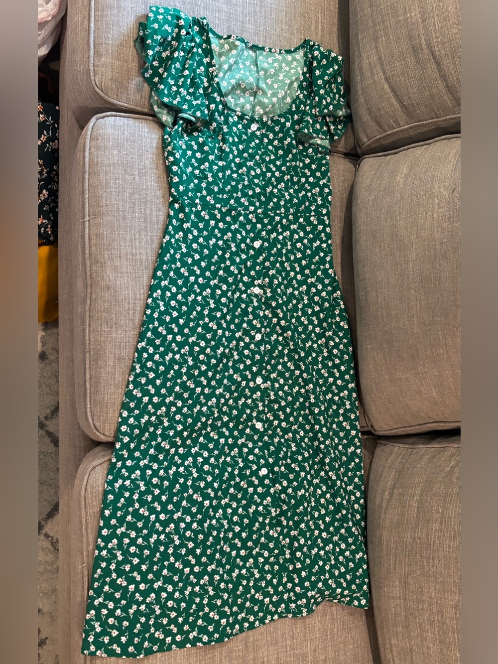 Green Floral Button-Front Midi Dress